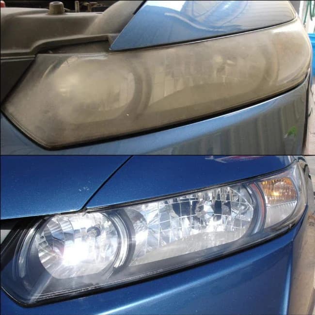 2014 Honda Civic headlight before and after restoration