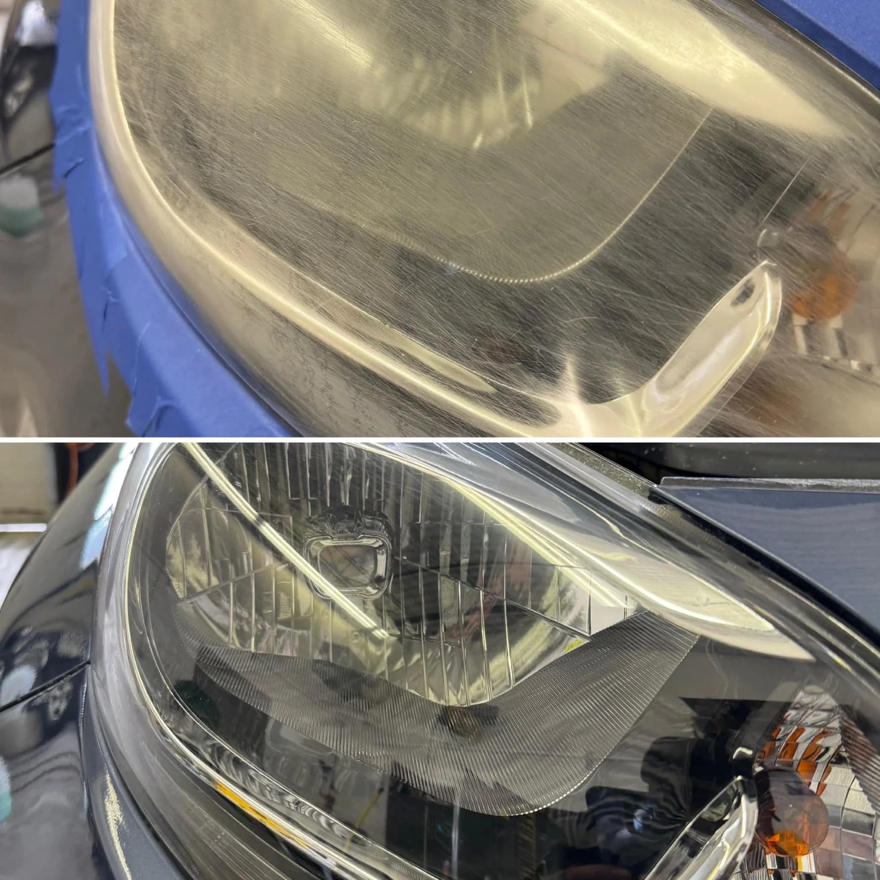 Ford Escape headlight before and after restoration