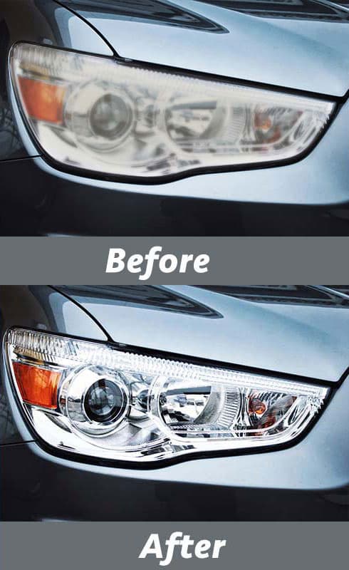 Mitsubishi ASX headlight before and after restoration
