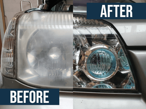 Nissan X-Trail headlight before and after restoration