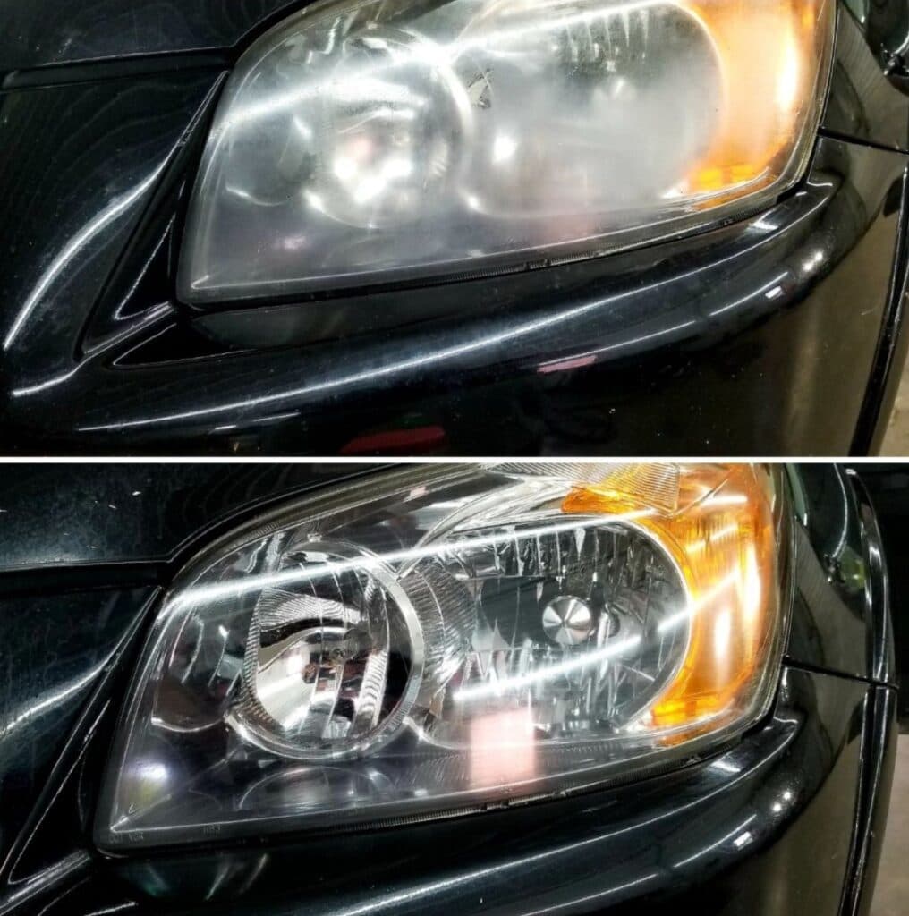 Toyota RAV4 headlight before and after restoration
